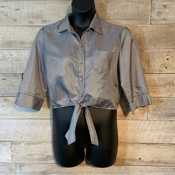 Joseph Ribkoff women’s gingham checked button up cropped blouse in size 14 - Picture 1 of 12